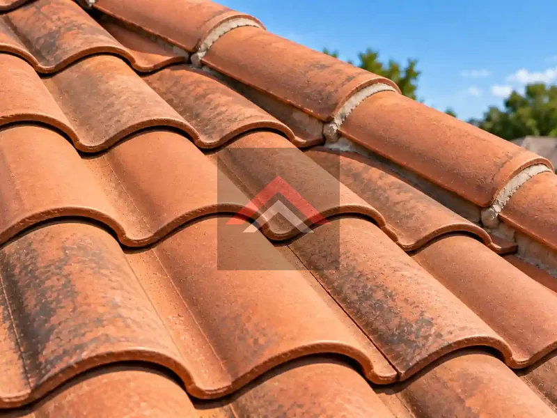 Repaired terracotta tile roof with intact, properly aligned roof tiles and neat mortar seams.